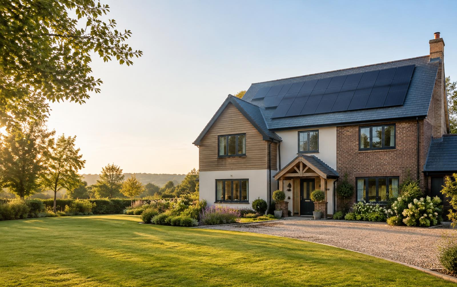 Modern Surrey home with a roof-mounted solar panel system